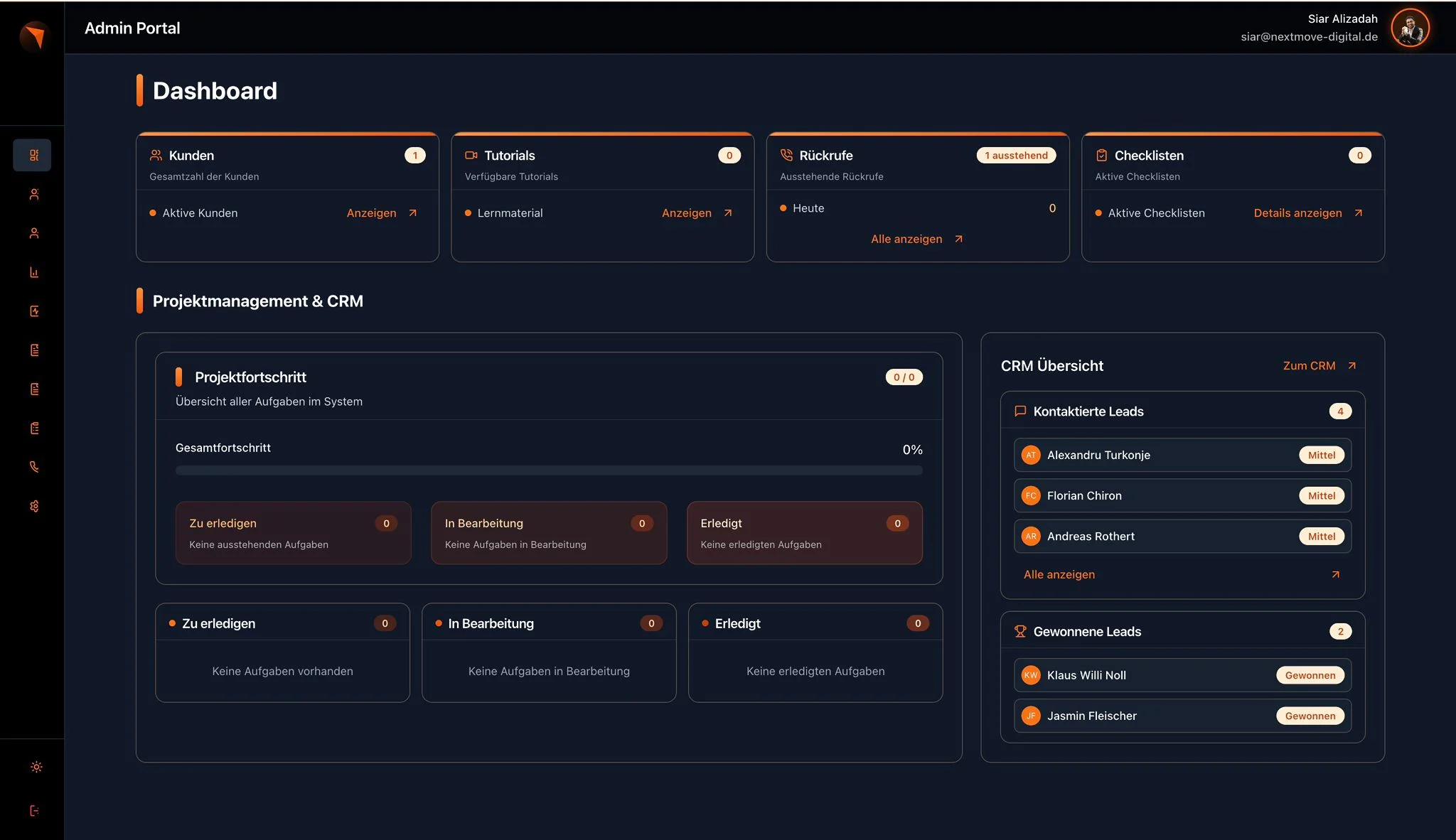 NextMove Kundenportal Dashboard